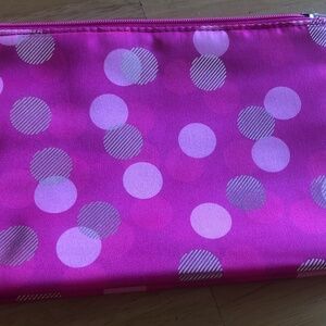 Clinique pink silver polka dot makeup cosmetic bag NWOT